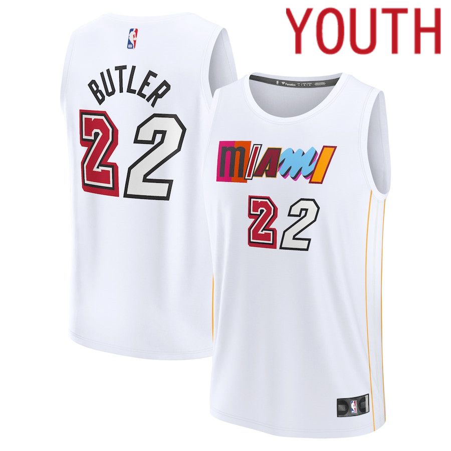 Youth Miami Heat 22 Jimmy Butler Fanatics Branded White City Edition 2022-23 Fastbreak NBA Jersey